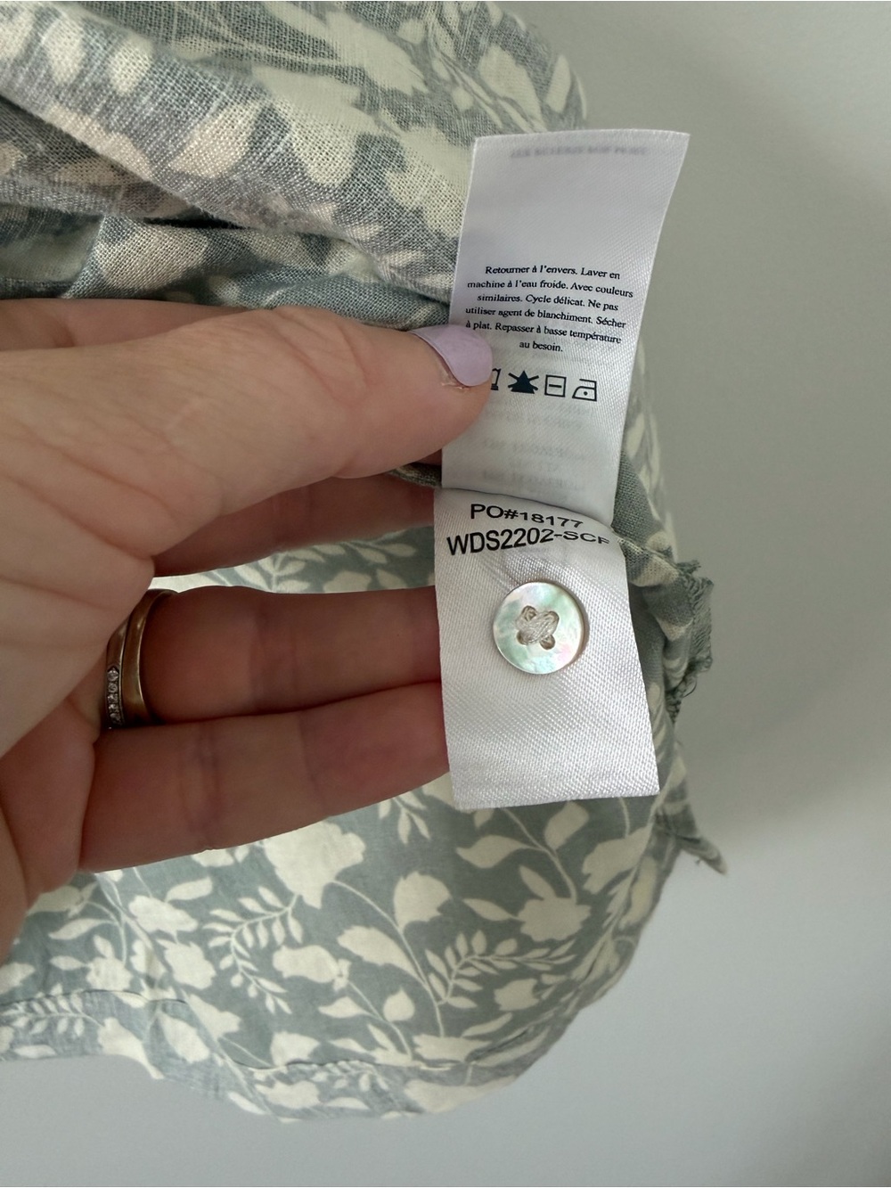 Faherty Penelope Linen Floral 3/4 Sleeve Popover Casual Dress Grey Green Cream M - Picture 8 of 11